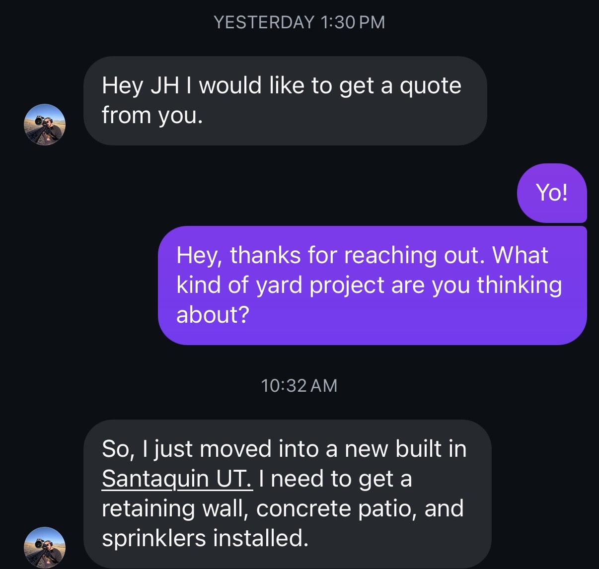 Homeowner message requesting a masonry quote